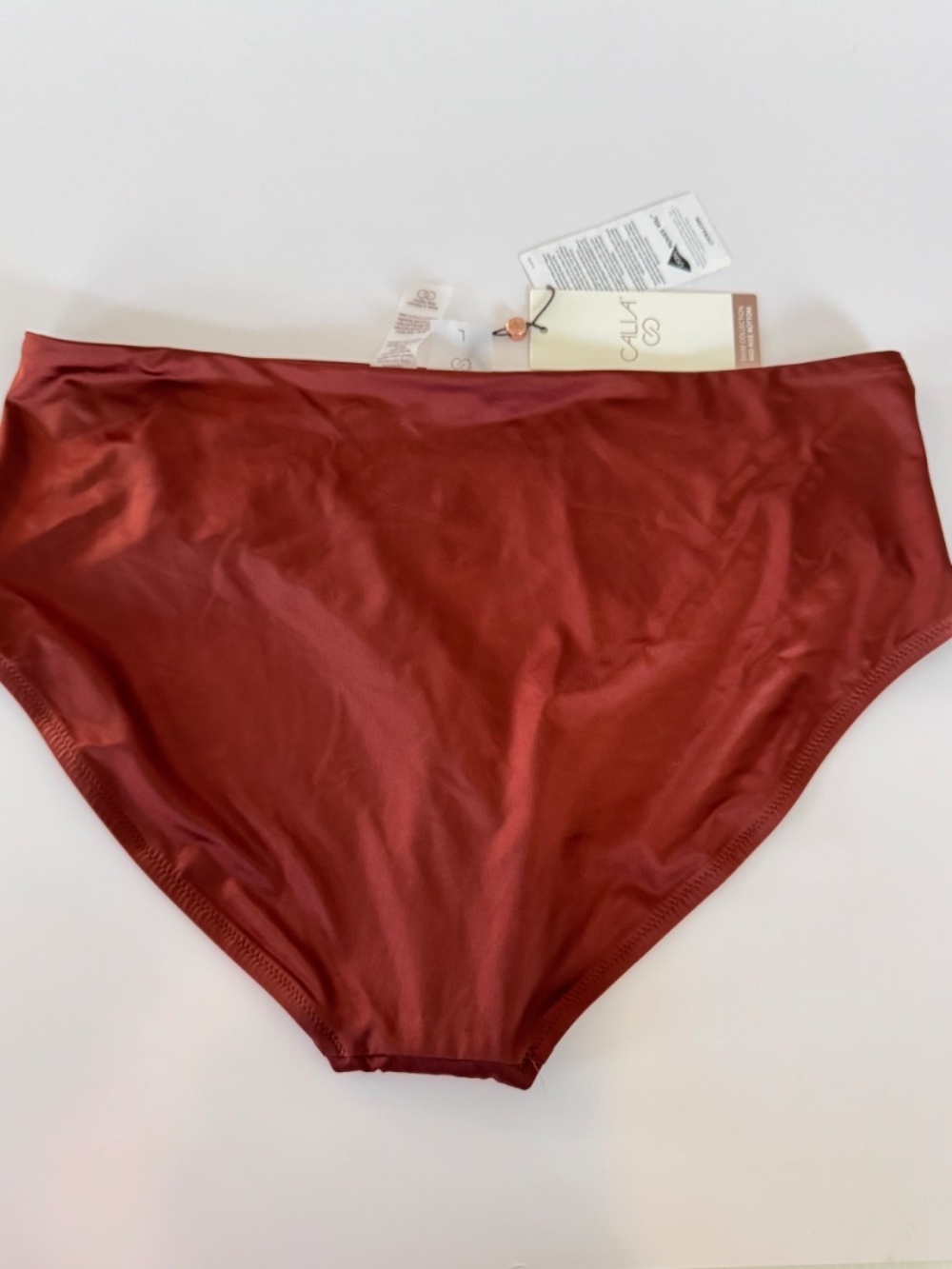 CALIA Rust Ruched Mid-Rise Bikini Bottom Large NWT - Picture 2 of 2
